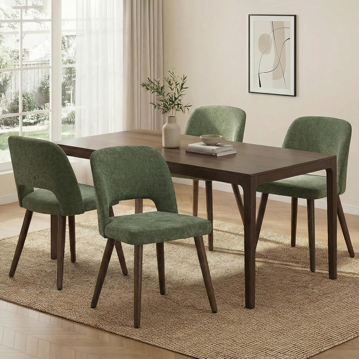 Usaint Wooden Dining Chairs Set of 4, 19.3" Modern Fabric Upholstered Dining Room Chair with Ergonomic Curved Backrest for Kitchen Dining Room and Restaurant, Green