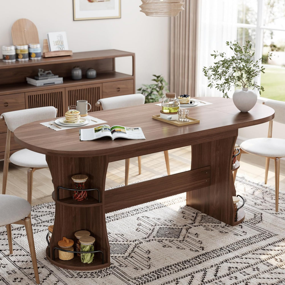 70.8" Dining Table for 4-6, Oval Kitchen Tables with Storage, Long Dinne...