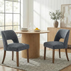 keoni Wooden Dining Chairs Set of 4, Mid Century Modern Upholstered Dining Room Chairs with Rubberwood Legs, Fabric Farmhouse Kitchen Chairs with Foot Pegs for Dining Room, Navy Blue