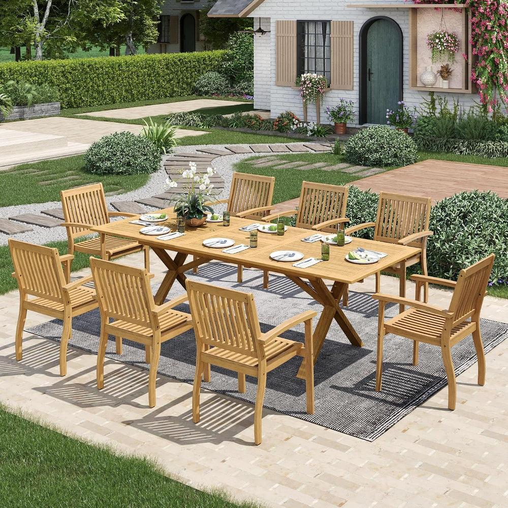 MIXPATIO Acacia Wood Patio Dining Set for 8 w/Expandable Table & 8 Chairs
