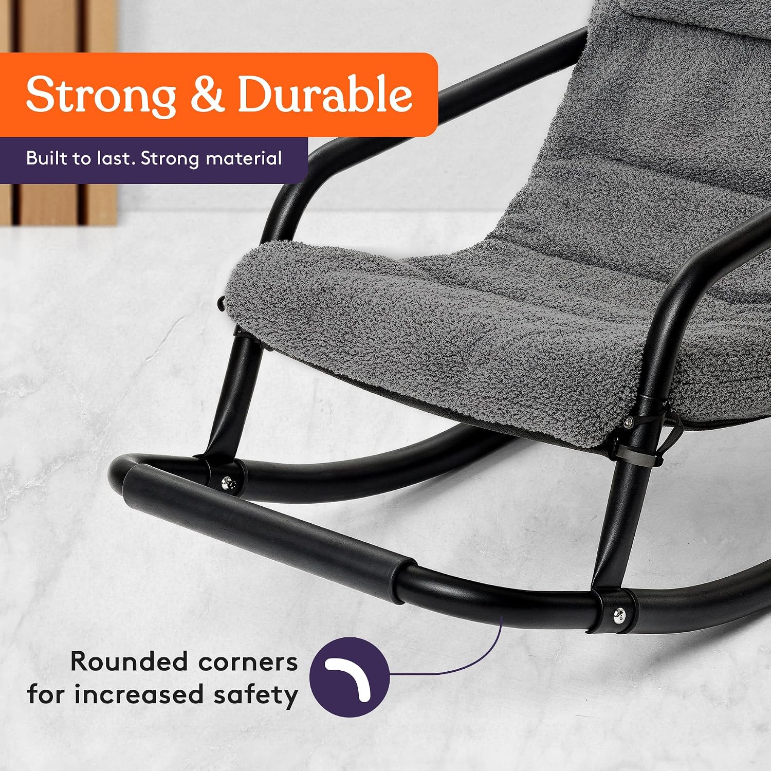 Special Supplies Sensory Boucle Rocking Chair for Kids - Comfortable Kids Rocker- Versatile Floor Chair with Soft Fabric and Stability for Playroom, Bedroom, or Nursery (Ages 3+) - Charcoal