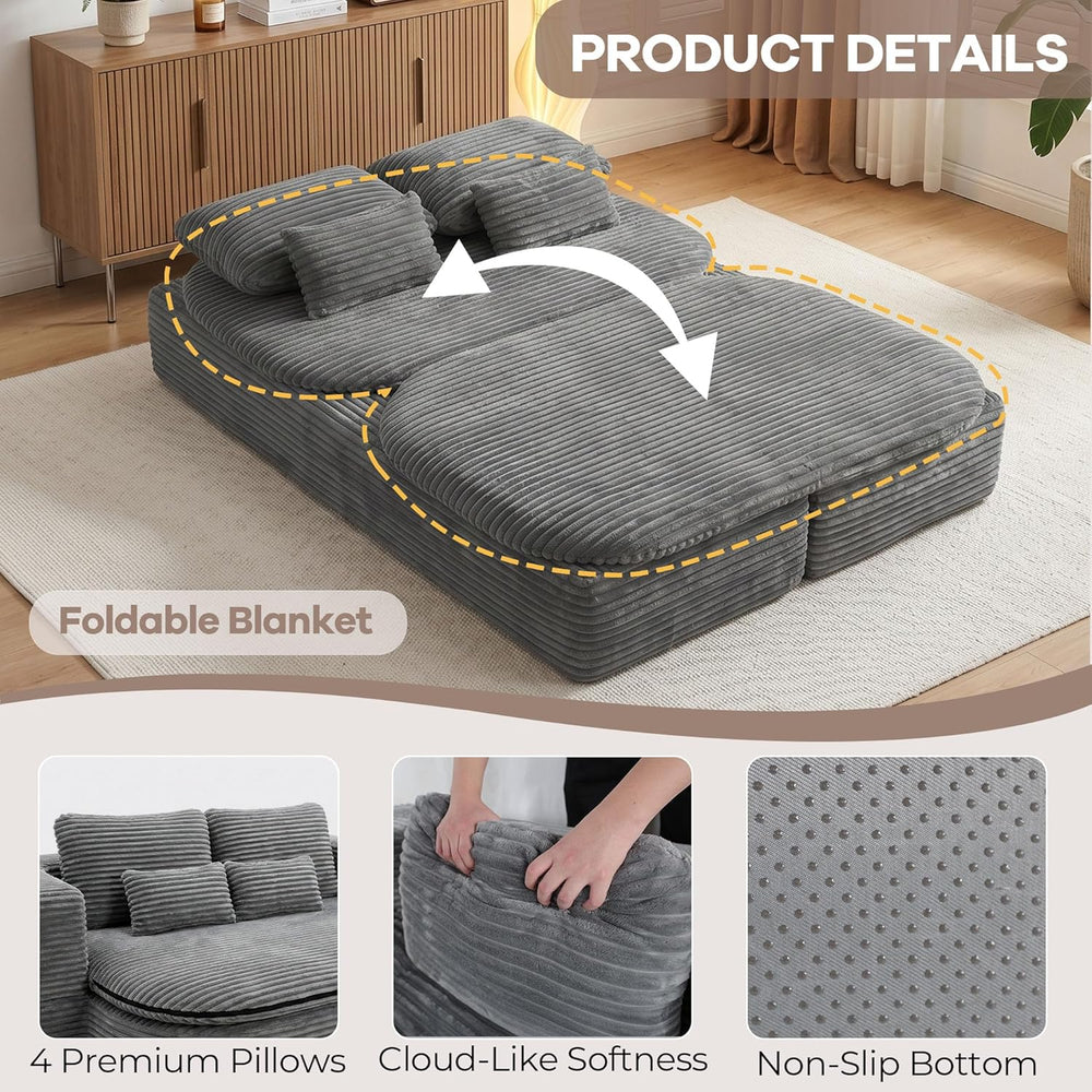 75'' Folding Sleeper Sofa Bed, Memory Foam Fold Out Couch, Foldable F...