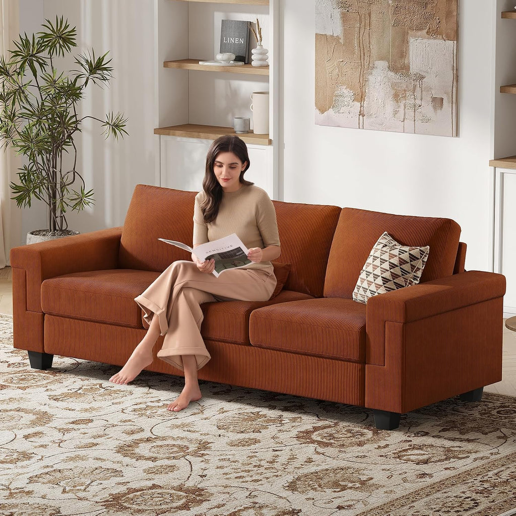 COPIAE 3 Seater Sofa Couch with Deep Seat, 90" Modern Upholstered Sofa with Armrests, Easy Installation, Comfy Couches for Living Room, Apartment,Rust