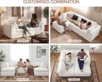 GRUSIGN 110'' Oversized Boneless Cloud Couch for Living Room, Modern Big Sectional Compressed L Shape Couch with Ottoman, Comfy Chenille Deep Seat Memory Foam Spineless 4 Seater Sofa, Beige