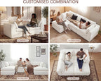 110'' Oversized Cloud Sectional Boneless Couch for Living Room, Modern Big Compressed L Shape Couch with Ottoman & 2 Throw Pillows, Comfy Chenille Deep Seat Memory Foam Spineless 4 Seater Sofa,Beige | Washable Covers, Premium Chenille, Versatile Style,...
