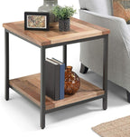 SIMPLIHOME Skyler SOLID MANGO WOOD and Metal 22 inch Wide Square Industrial End Table in Natural for the Living Room and Bedroom
