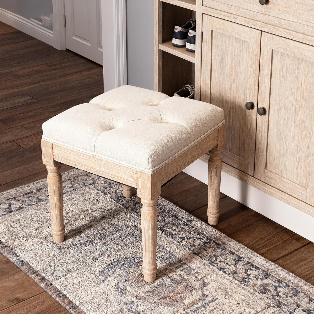 Square Vanity Stool Bench, 15.7" Small Ottoman Foot Stool with Padded Bu...