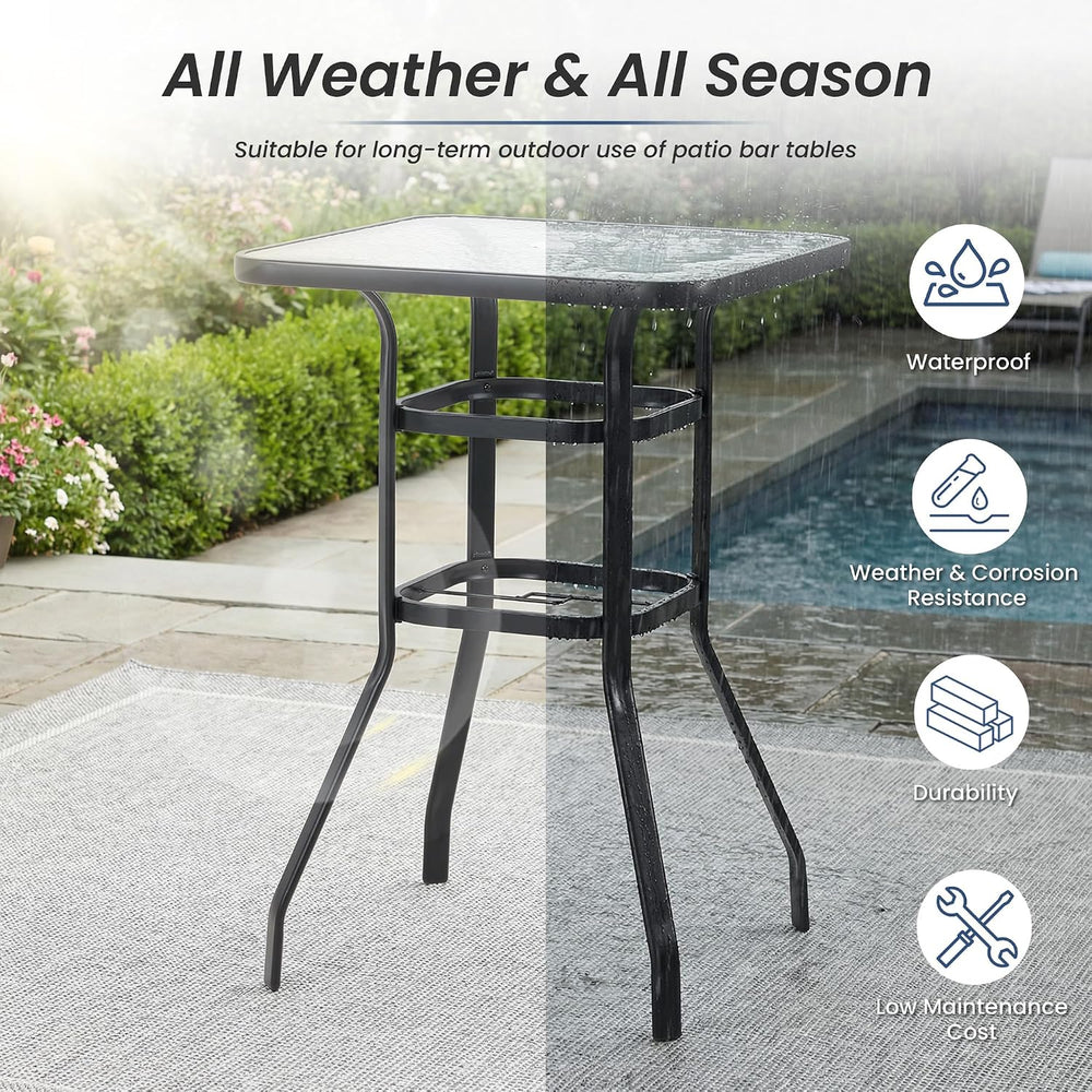 3 Piece Outdoor Swivel Bar Stools Set,Outdoor High Top Table and 2 High Swive...