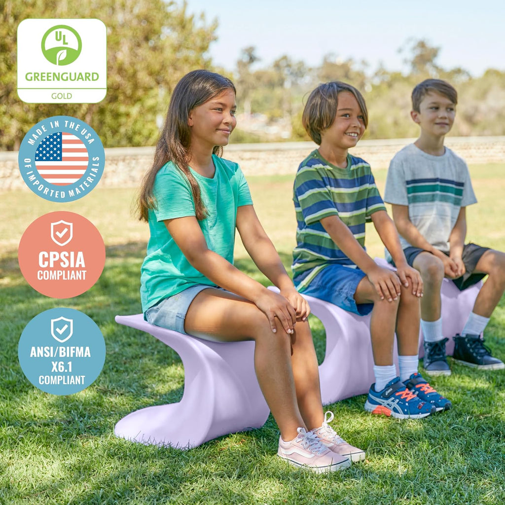 ECR4Kids Wave Seat Perch Stool, 14in - 15.1in Seat Height, Flexible Seating, Light Purple, 2-Pack