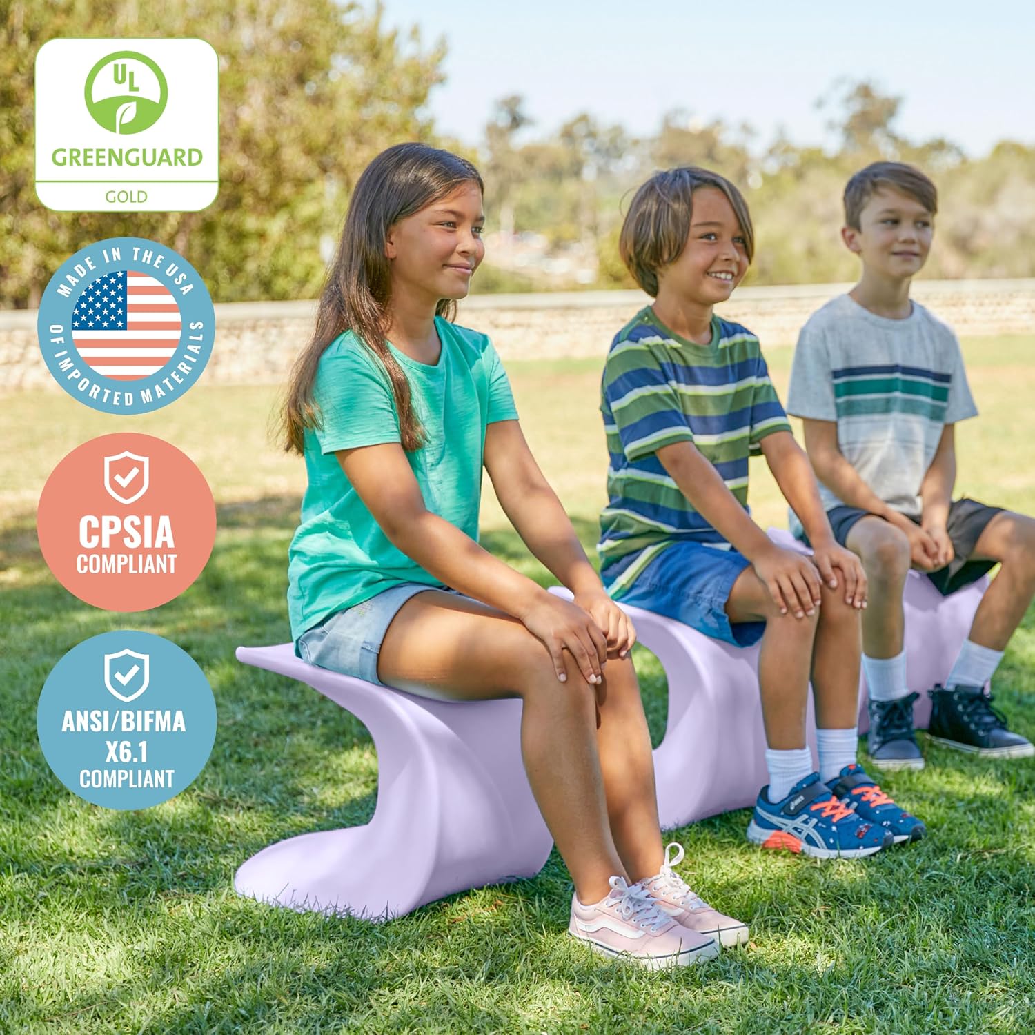 ECR4Kids Wave Seat Perch Stool, 14in - 15.1in Seat Height, Flexible Seating, Light Purple, 2-Pack