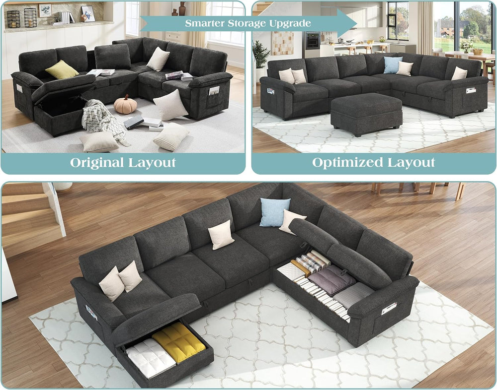 Jocisland 105" Sofa Bed, Sectional Sleeper Sofa with Pull Out Bed/Reclin...