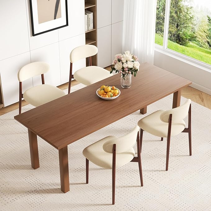Wooden Dining Chair Set of 4, Modern Dining Chairs with with Curved Back, Linen Fabric Upholstered Kitchen Room Chairs with Adjustable Legs for Farmhouse Dining Living Room,Beige