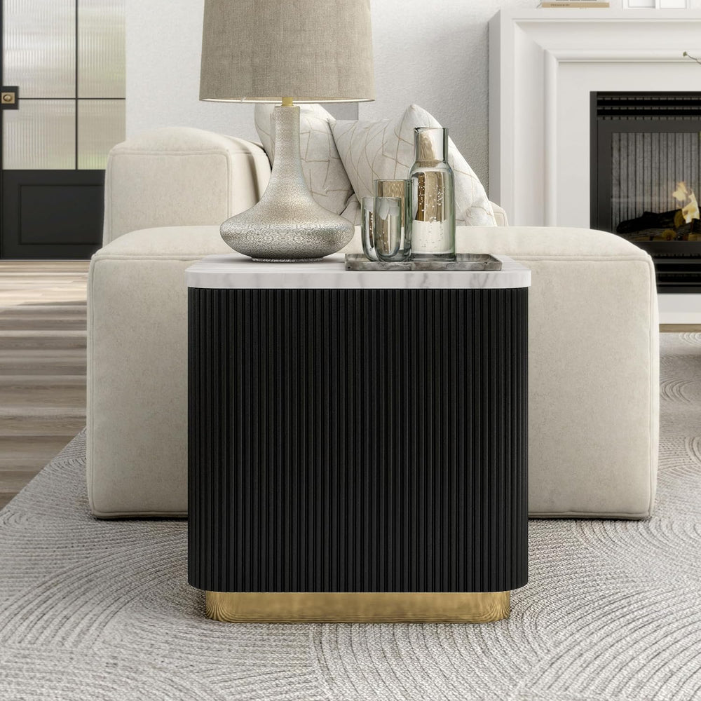 Furniture of America Beryl Modern Square White Genuine Marble Top End Table w...