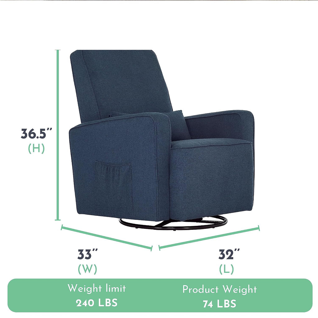Evolur Holland Upholstered Plush Seating Glider Swivel, Glider Chair for Nursery in Navy, Modern Nursery Glider, Tool-Free Assembly, Easy to Clean, Environmentally Conscious Glider