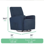 Evolur Holland Upholstered Plush Seating Glider Swivel, Glider Chair for Nursery in Navy, Modern Nursery Glider, Tool-Free Assembly, Easy to Clean, Environmentally Conscious Glider