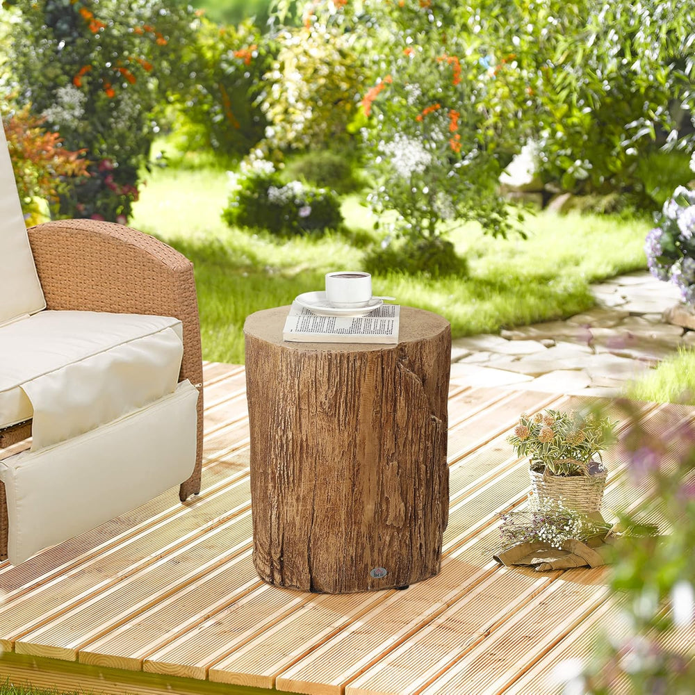 Tree Stump Stool, Decorative Side Table with Round Tabletop, Concrete End Tab...