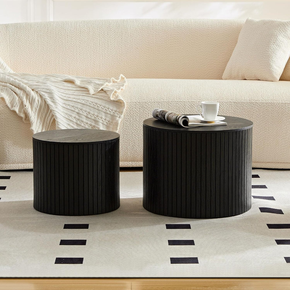 MEETAKING 19Inch Nesting Coffee Table Set of 2,Modern Round Wooden Coffee Tab...