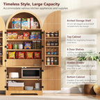 72" Tall Arched Cabinet with Doors, Modern Farmhouse Kitchen Storage Cabinet, Fluted Hutch with 3 Adjustable Shelves, Hidden Drawer Versatile Cupboard for Kitchen, Dining Room, Bathroom, Natural