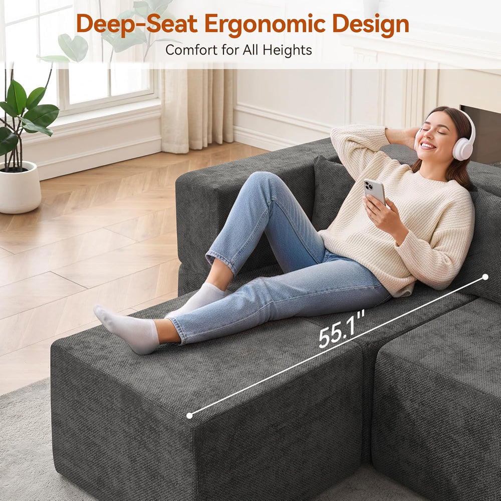 MONVANE 103'' Modular Sectional Sofa, Comfy Chenille Cloud Couch with...