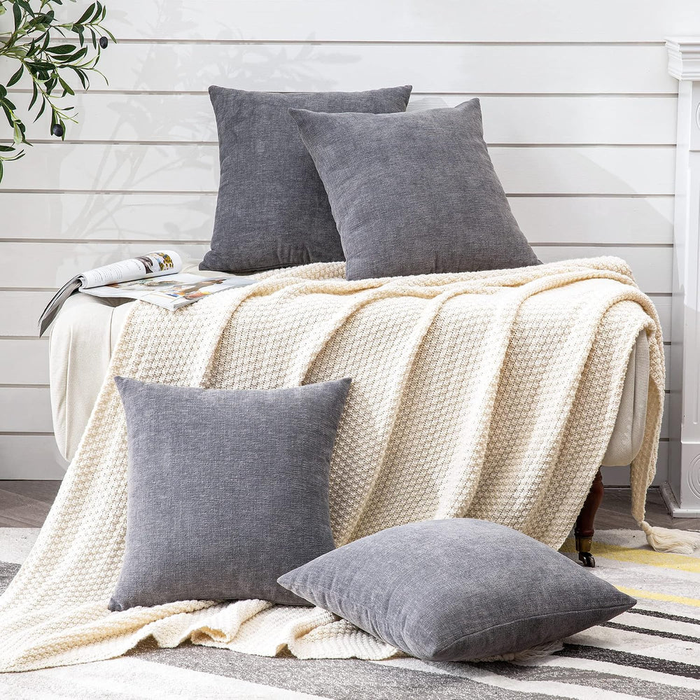 GAWAMAY Gray Chenille Throw Pillow Covers 18x18 Set of 4 for Couch
