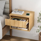 Floating Nightstands Set of 3 with Drawer and Open Shelf, Small Wall Mounted Bedside End Table, Modern Fluted Night Stand for Bedroom, Living Room, Natural Oak