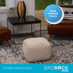 BIRDROCK HOME Square Pouf Ottoman - Cotton Braided Foot Stool with Bean Bag Filling - Compact and Comfortable Seating, Lightweight and Sturdy Boho Foot Rest for Living Room or Bedroom (Natural)