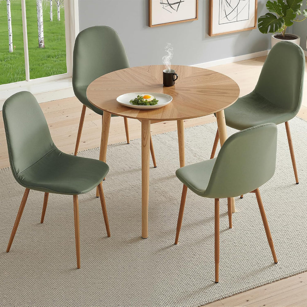 Small Oak Round Dining Table Set for 4, Modern 35'' Kitchen Coffee Ta...