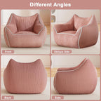 Pink Kids Bean Bag Chair, Stuffed Kids Bean Bag Sofa with Filler Corduroy Bean Bag Seat for Girls, Small Comfy Lazy Sofa Lounge Chair with Armrests and Back Support for Gaming, Reading, Pink