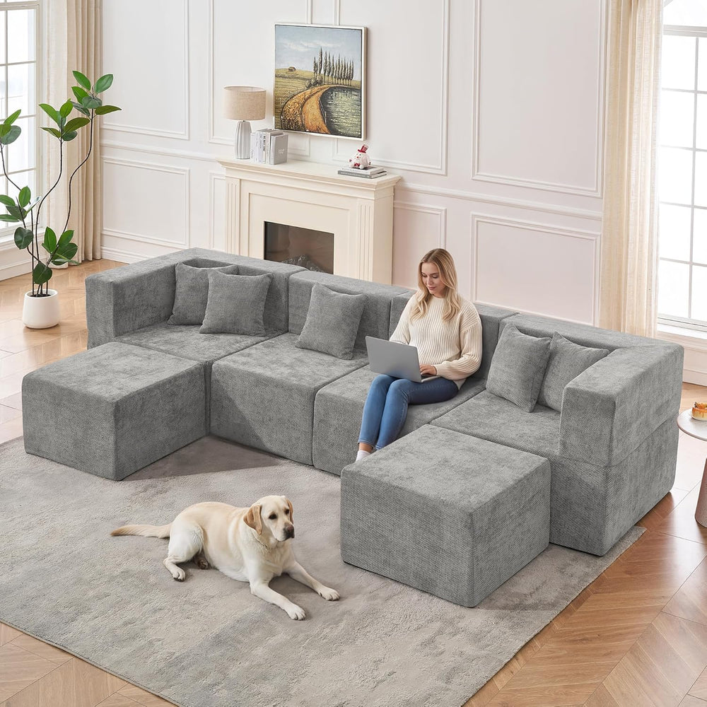 MONVANE Modular Sectional Cloud Couch for Living Room - 130'' 6 Seate...