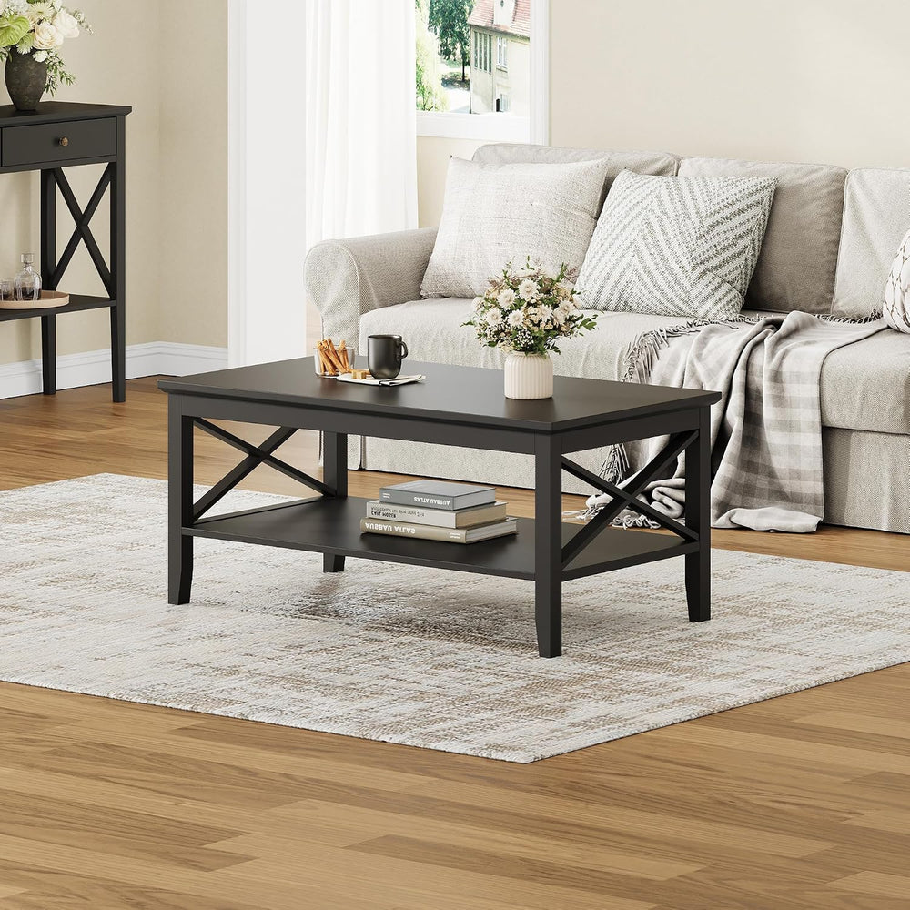 ChooChoo Oxford Coffee Table with Thicker Legs, Black Wood Coffee Table with ...