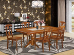 East West Furniture NANA7-SBR-W 7 Piece Kitchen Table Set Consist of a Rectangle Dining Table with Butterfly Leaf and 6 Dining Chairs, 40x78 Inch, Saddle Brown