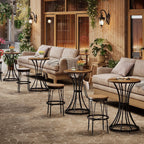 Tribesigns Round Bar Table for 2, 37.4" H Cocktail Table with Curved Metal Base, Coffee Pub Table for Spaces, Living Room, Kitchen, or Party (Brown & Black) (4)