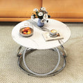O&K FURNITURE Silver Coffee Table, Round Coffee Table Faux Marble Veins, Modern Center Table with Chrome Finish, for Living Room, Home Office, 1 PC