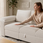 108 Inch Sectional Sleeper Sofa Bed with Pull Out Couch, U Shaped 7 Seat Cloud Modular Sectional Sofa with Storage, Corduroy Sectional Couches for Living Room, Removable Sofa Cover, Beige