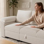 108 Inch Sectional Sleeper Sofa Bed with Pull Out Couch, U Shaped 7 Seat Cloud Modular Sectional Sofa with Storage, Corduroy Sectional Couches for Living Room, Removable Sofa Cover, Beige