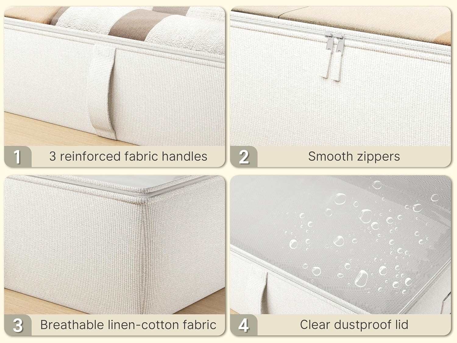 2-Pack Under Bed Storage, 6 Inches Tall Closet Organizers and Storage Bins with Sturdy Sidewalls/Bottom/4 Handles, Beige