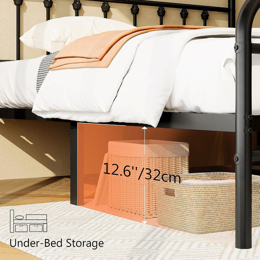 zunatu King Size Metal Bed Frame, Victorian Style Headboard and Footboard