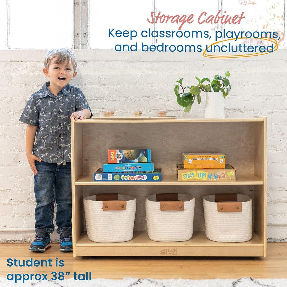 ECR4Kids 2-Shelf Mobile Storage Cabinet, Classroom Furniture, Natural | Durab...