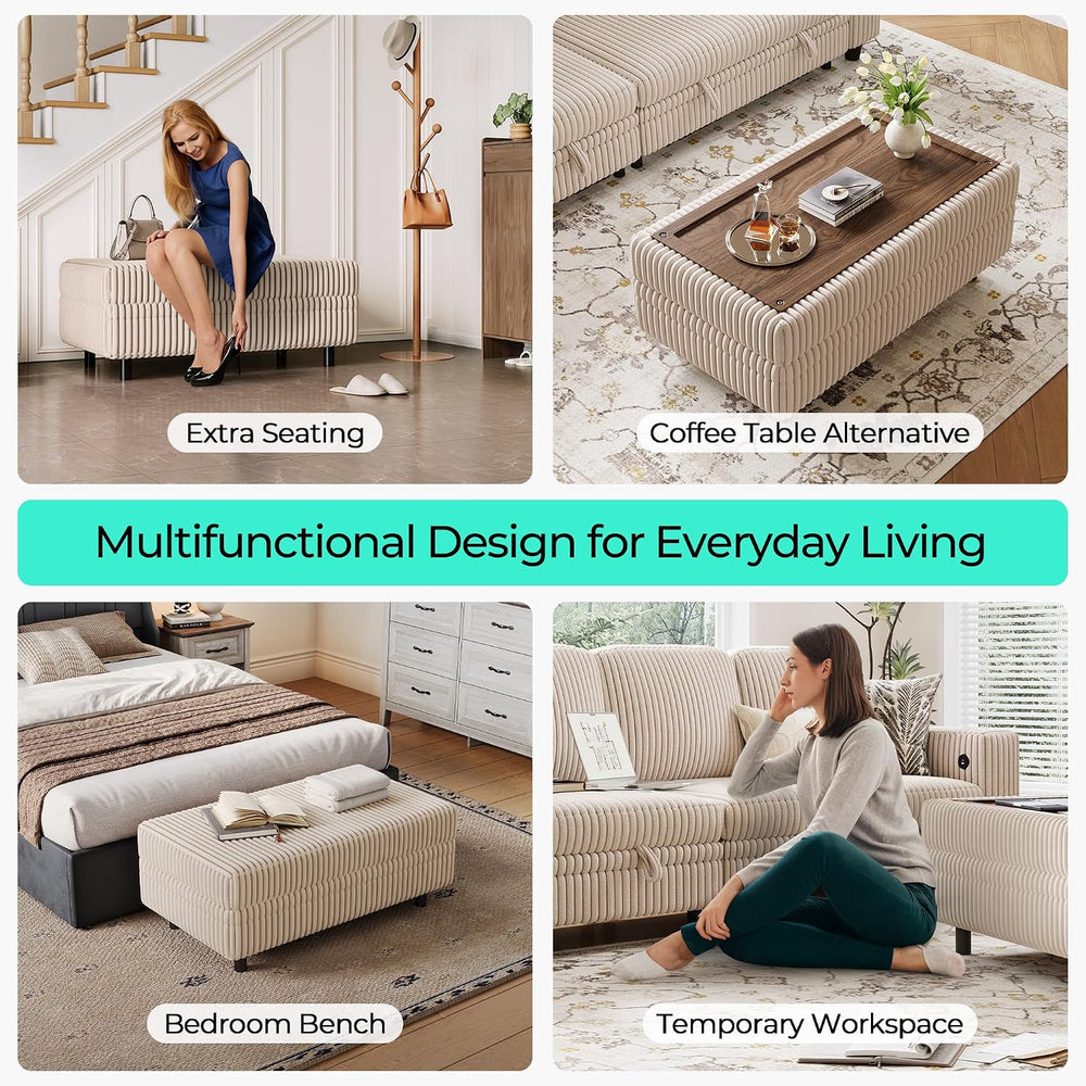 LINSY HOME Storage Ottoman Bench, 40" Convertible Coffee Table Plush Cor...