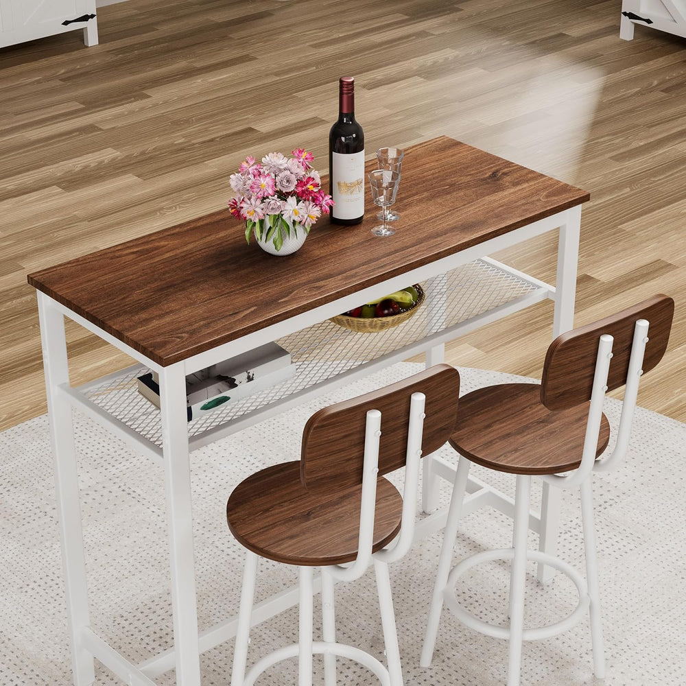 LUMISOL 3 Piece Counter Height Bar Table Set with Storage for 2, Modern Metal...