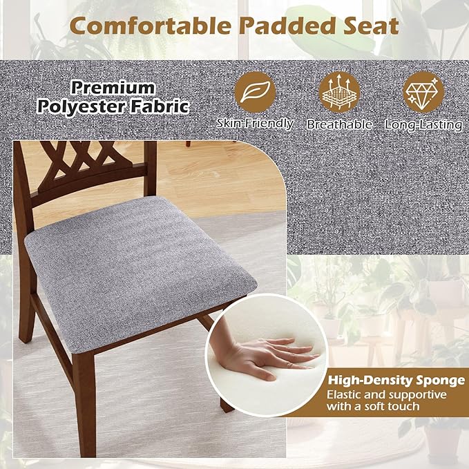 GOFLAME Wooden Dining Chairs Set of 2, Fabric Upholstered Kitchen Chairs with Padded Seat and Rubber Wood Frame, Farmhouse Armless Side Chairs for Dining Room, Living Room, Restaurant
