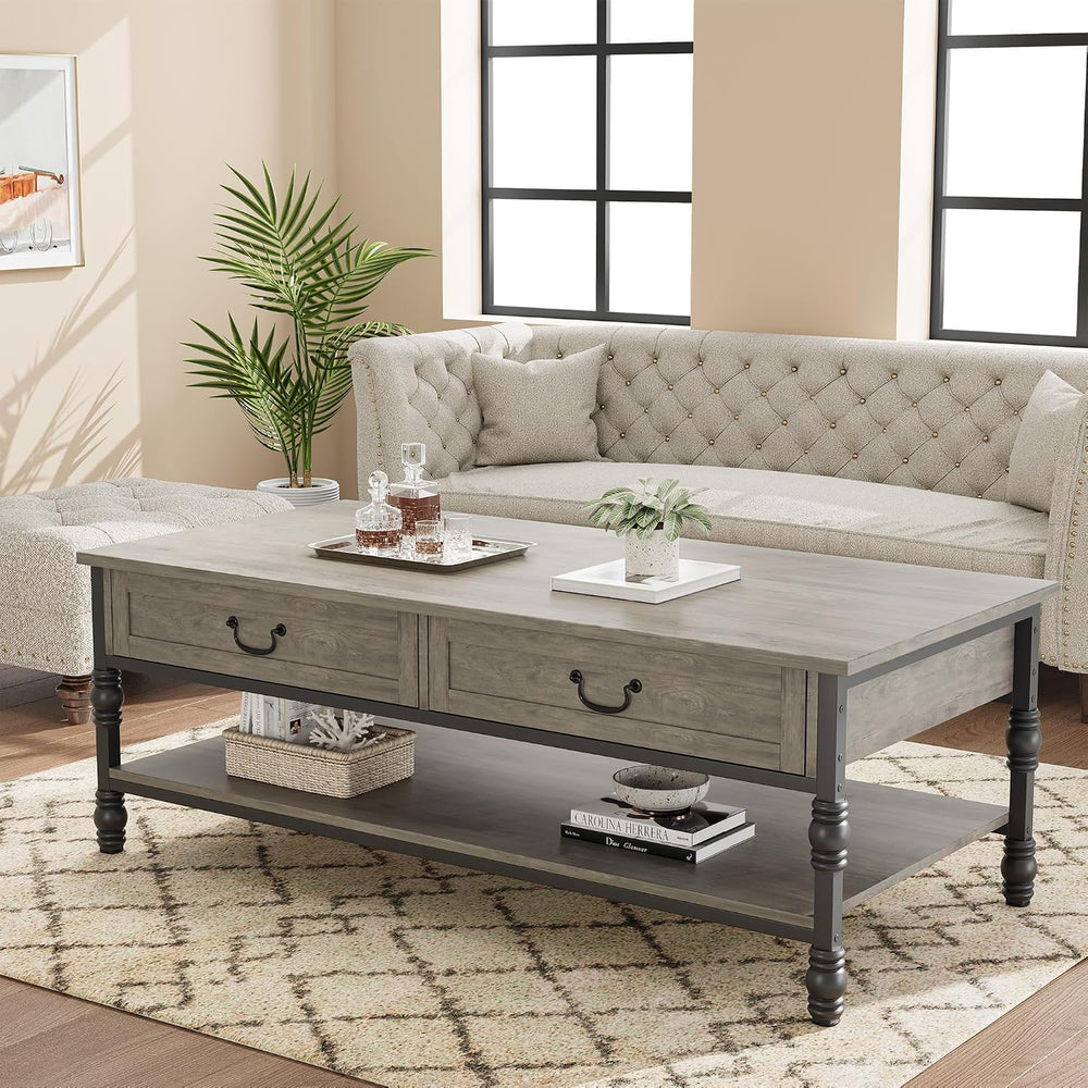 41" Rustic Coffee Table with 2 Storage Drawers, Rectangular Coffee Table...
