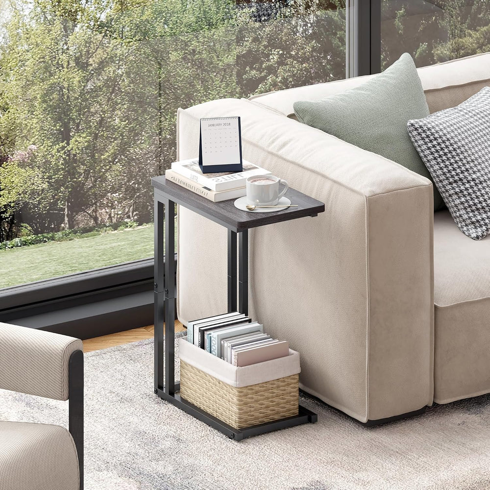 Yusong C Shaped End Table - Slide Under Sofa Couch Bed, Small Table for Small...