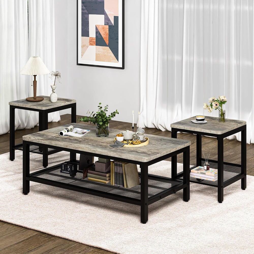 Lamerge Coffee Table Set of 3 Coffee Table and end Table Sets, Modern Metal F...
