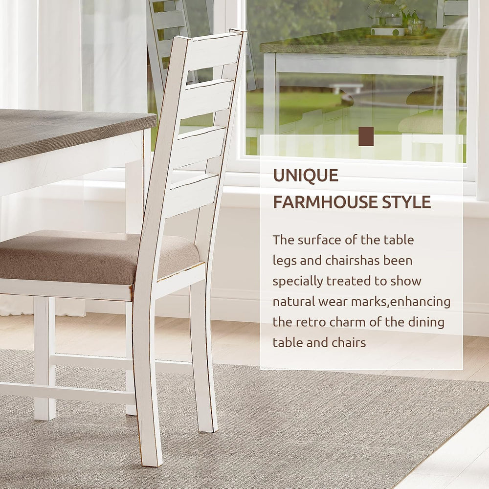 59" Dining Table Set Farmhouse Rectangular White Kitchen Room Table &amp...