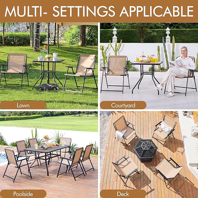 Yaheetech Patio Dining Chairs Set of 2 with Armrests and Backrests, Outdoor Texteline Folding Chairs All Weather for Garden, Lawn, Porch and Backyard, Beige