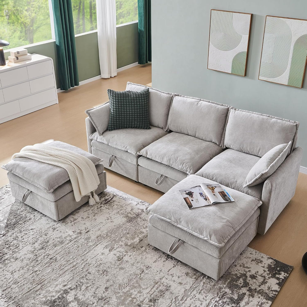Chenille Upholstered Rectangle Ottoman for Modular Sectional Cloud Couch, Foo...