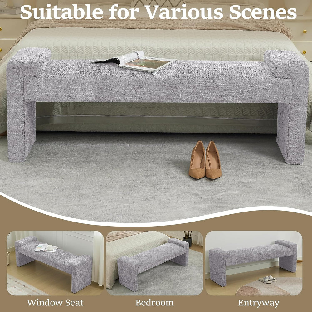 WUTUTUEE 58.7" End of Bed Bench Upholstered Modern Bedroom Bench for Liv...