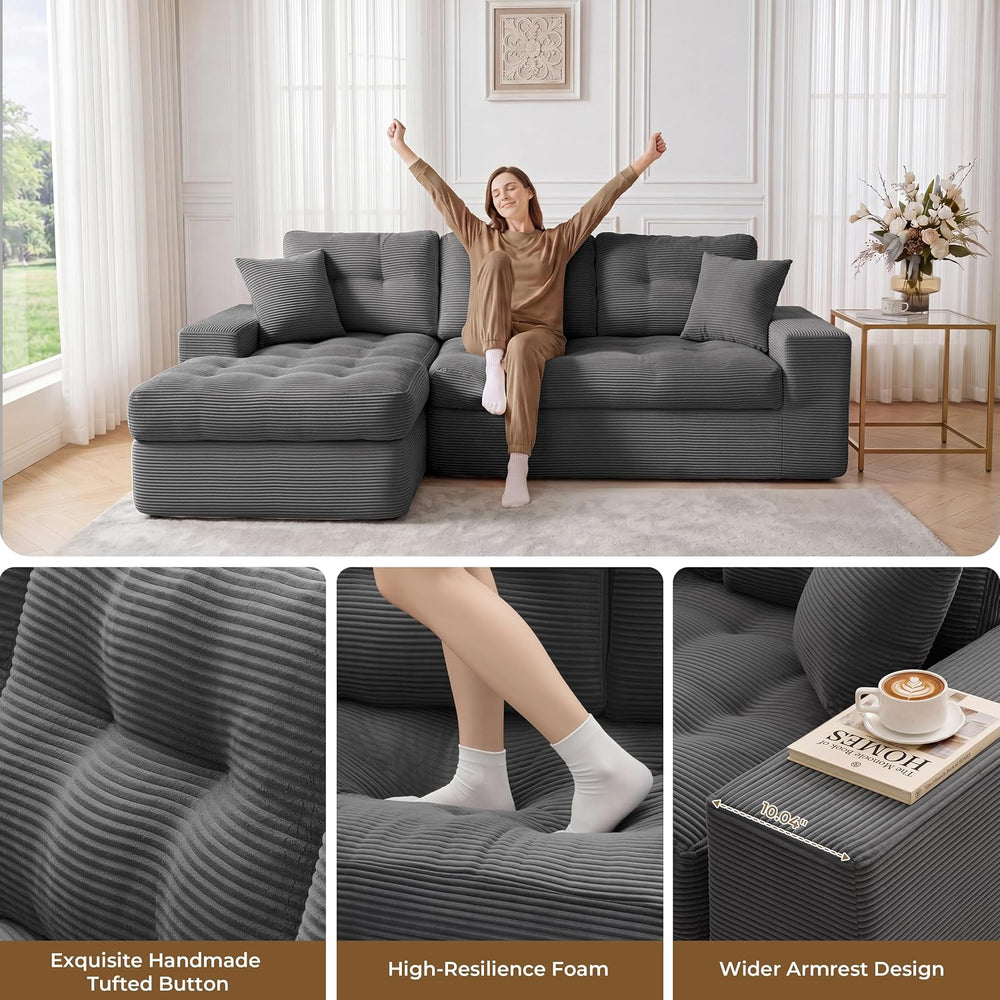 100" L Shaped Cloud Couch with Ottoman, Couches for Living Room | Modula...