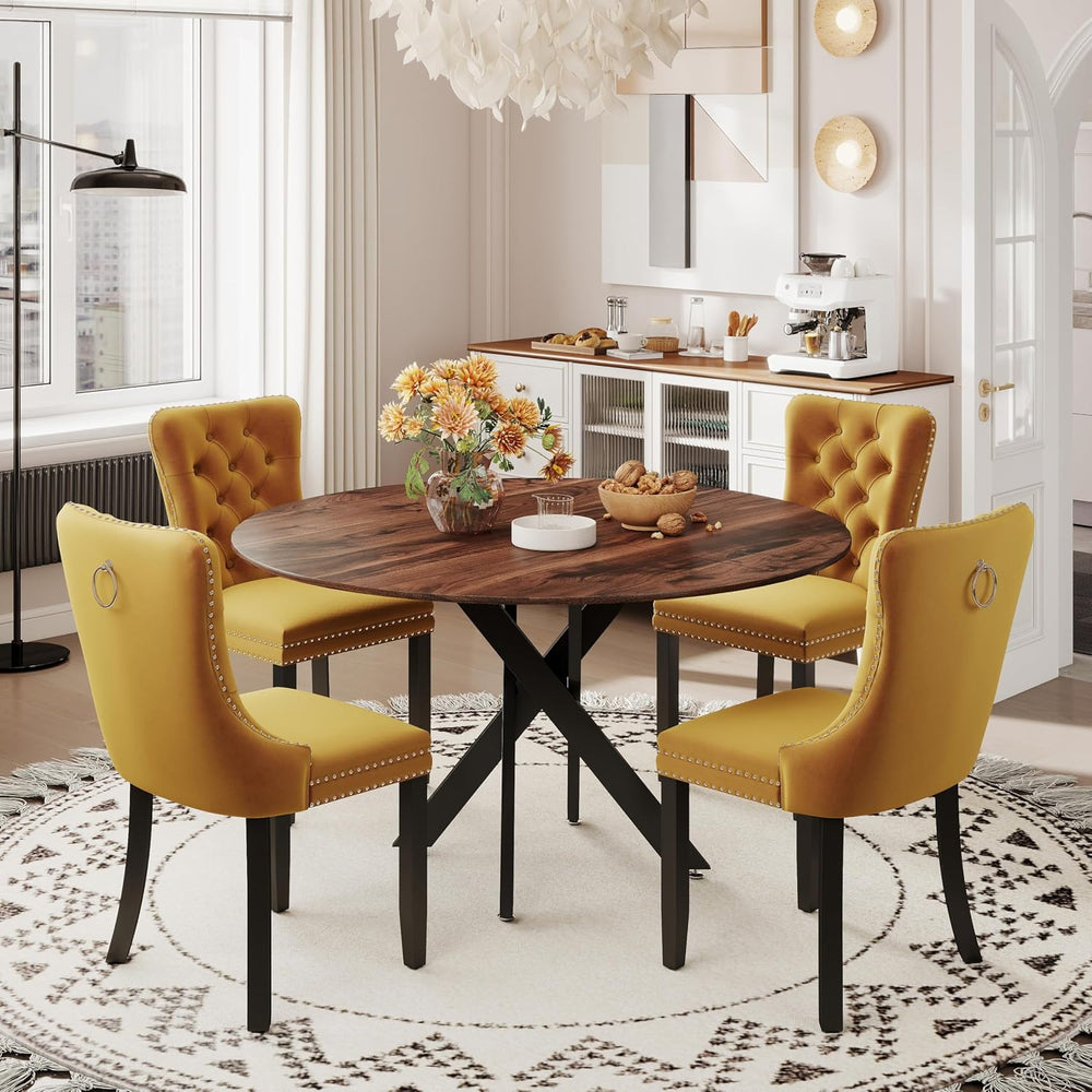 RGZ Mid Century Modern Round Wood Dining Set for 4, 47'' Retro Rustic...